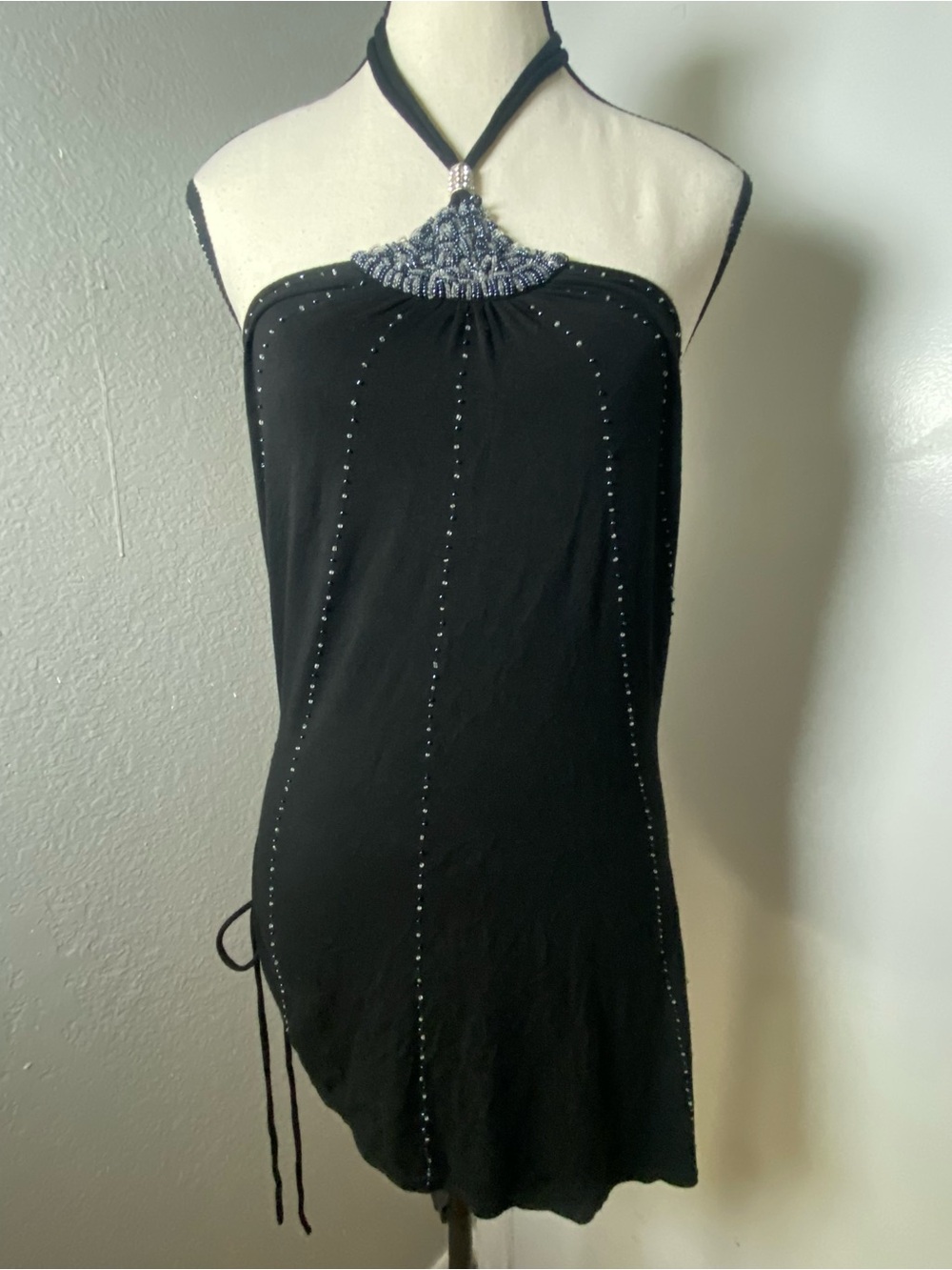Black Halter Neck Embellished Women’s Top